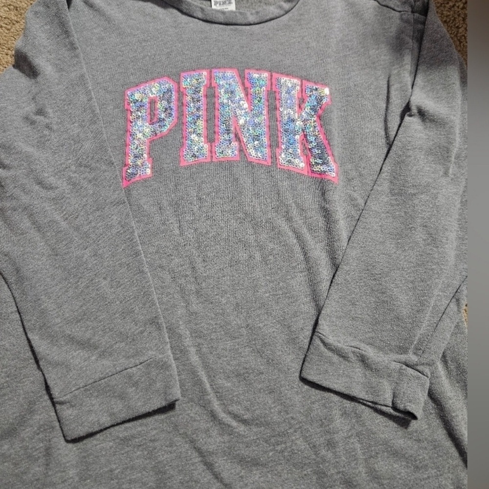 PINK VS Bling Oversized Sequin Spellout Pullover Sweatshirt